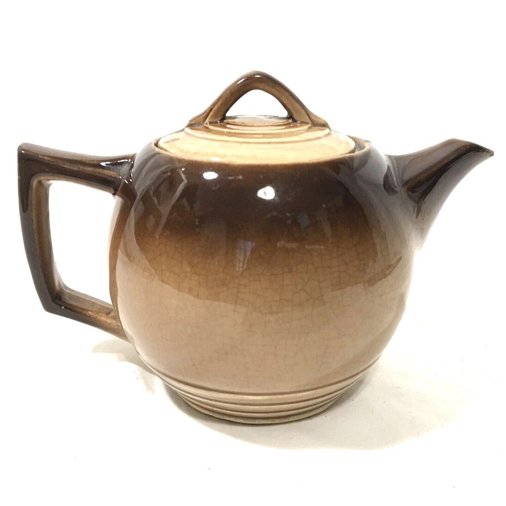 Vintage McCoy Pottery Teapot Drippy Art Deco MCM Modern Brown Farm USA